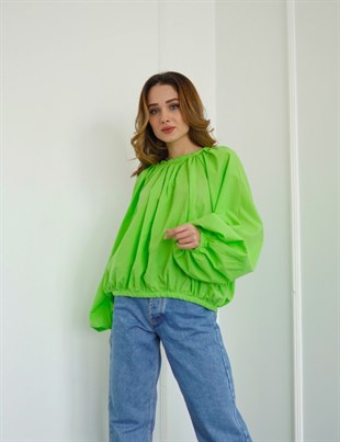 MIER Balon Kol Oversize Gömlek 5162  - Yeşil