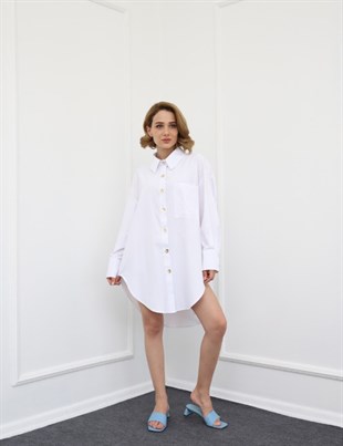 MIER Oversize Gömlek Elbise 5181  - Beyaz